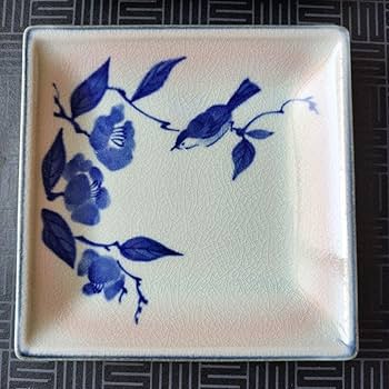 Amazon.co.jp: たち吉 風雅 角銘々皿 貫入陶器 花と鳥柄